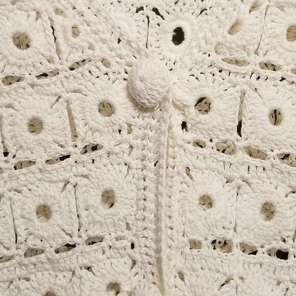Jones New York L Cardigan Crochet Mercerized 100% Cotton Heavy White Cottagecore - Picture 4 of 9
